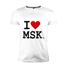Мужская футболка премиум с принтом I love MSK (Moscow) в Тюмени, 92% хлопок, 8% лайкра | приталенный силуэт, круглый вырез ворота, длина до линии бедра, короткий рукав | i love | moscow | russia | москва | россия | столица | я люблю москву