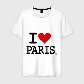 Мужская футболка хлопок с принтом I love Paris в Тюмени, 100% хлопок | прямой крой, круглый вырез горловины, длина до линии бедер, слегка спущенное плечо. | Тематика изображения на принте: i love | i love paris | европа | париж | франция | французский | я люблю париж