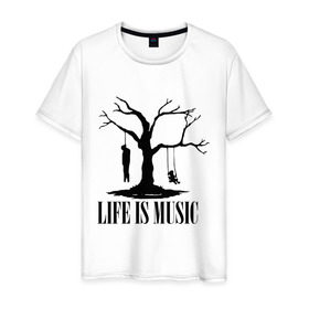 Мужская футболка хлопок с принтом Life is music (dead) в Тюмени, 100% хлопок | прямой крой, круглый вырез горловины, длина до линии бедер, слегка спущенное плечо. | 