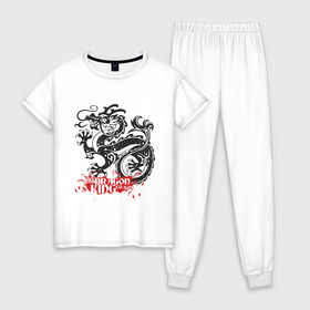 Женская пижама хлопок с принтом Dragon (7) в Тюмени, 100% хлопок | брюки и футболка прямого кроя, без карманов, на брюках мягкая резинка на поясе и по низу штанин | dragon | street art | urban style | дракон | китайский дракон | принт | уличный стиль | урбан стайл | фешн
