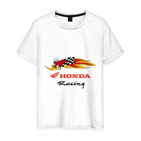 Мужская футболка хлопок с принтом Honda-Racing в Тюмени, 100% хлопок | прямой крой, круглый вырез горловины, длина до линии бедер, слегка спущенное плечо. | auto | honda | racing | авто | автобренды | автобрэнды | автогонки | автомобиль | автомобильные | гонки | стритрейсинг | тачки | хонда