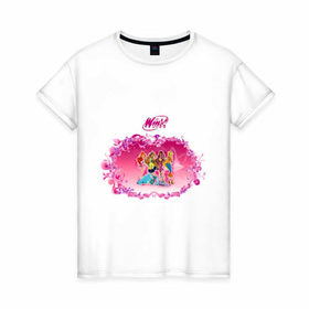 Женская футболка хлопок с принтом Winx club new в Тюмени, 100% хлопок | прямой крой, круглый вырез горловины, длина до линии бедер, слегка спущенное плечо | winx | винкс