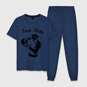 Мужская пижама хлопок с принтом Майк Тайсон в Тюмени, 100% хлопок | брюки и футболка прямого кроя, без карманов, на брюках мягкая резинка на поясе и по низу штанин
 | Тематика изображения на принте: mike tyson | железный майк