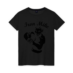 Женская футболка хлопок с принтом Майк Тайсон в Тюмени, 100% хлопок | прямой крой, круглый вырез горловины, длина до линии бедер, слегка спущенное плечо | mike tyson | железный майк