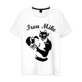Мужская футболка хлопок с принтом Майк Тайсон в Тюмени, 100% хлопок | прямой крой, круглый вырез горловины, длина до линии бедер, слегка спущенное плечо. | mike tyson | железный майк