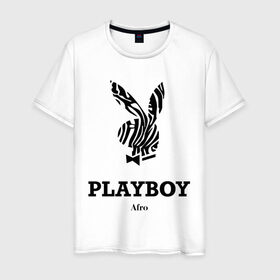 Мужская футболка хлопок с принтом Afro PlayBoy в Тюмени, 100% хлопок | прямой крой, круглый вырез горловины, длина до линии бедер, слегка спущенное плечо. | boy | play | playboy | бой | зайчик | заяц | плей | плейбой | плэйбой
