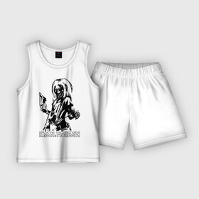Детская пижама с шортами хлопок с принтом Iron Maden с демоном в Тюмени,  |  | Тематика изображения на принте: iron maden | rock | демон | панк | рок | эмблема iron maden