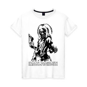 Женская футболка хлопок с принтом Iron Maden с демоном в Тюмени, 100% хлопок | прямой крой, круглый вырез горловины, длина до линии бедер, слегка спущенное плечо | iron maden | rock | демон | панк | рок | эмблема iron maden