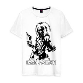 Мужская футболка хлопок с принтом Iron Maden с демоном в Тюмени, 100% хлопок | прямой крой, круглый вырез горловины, длина до линии бедер, слегка спущенное плечо. | iron maden | rock | демон | панк | рок | эмблема iron maden