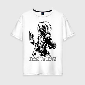 Женская футболка хлопок Oversize с принтом Iron Maden с демоном в Тюмени, 100% хлопок | свободный крой, круглый ворот, спущенный рукав, длина до линии бедер
 | Тематика изображения на принте: iron maden | rock | демон | панк | рок | эмблема iron maden