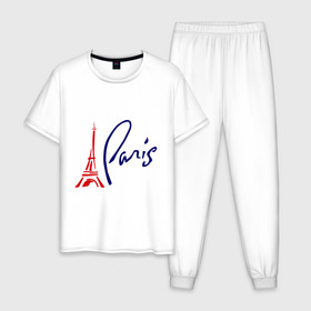 Мужская пижама хлопок с принтом Paris (3) в Тюмени, 100% хлопок | брюки и футболка прямого кроя, без карманов, на брюках мягкая резинка на поясе и по низу штанин
 | france | paris | европа | париж | франция | французский | эйфелева башня