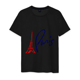 Мужская футболка хлопок с принтом Paris (3) в Тюмени, 100% хлопок | прямой крой, круглый вырез горловины, длина до линии бедер, слегка спущенное плечо. | Тематика изображения на принте: france | paris | европа | париж | франция | французский | эйфелева башня