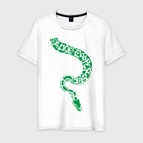 Мужская футболка хлопок с принтом Alice Cooper змея в Тюмени, 100% хлопок | прямой крой, круглый вырез горловины, длина до линии бедер, слегка спущенное плечо. | Тематика изображения на принте: alice cooper | rock | змейка | змея | музыка | панк | рок | элис купер | элис купер змея