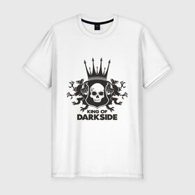 Мужская футболка премиум с принтом King of Dark Side в Тюмени, 92% хлопок, 8% лайкра | приталенный силуэт, круглый вырез ворота, длина до линии бедра, короткий рукав | Тематика изображения на принте: king of dark side | король темной стороны | череп