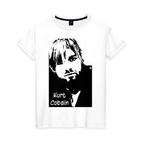 Женская футболка хлопок с принтом Курт Кобейн в Тюмени, 100% хлопок | прямой крой, круглый вырез горловины, длина до линии бедер, слегка спущенное плечо | kurt cobain | nirvana | курт кобейн | нирвана