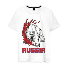 Мужская футболка хлопок с принтом Russia (3) в Тюмени, 100% хлопок | прямой крой, круглый вырез горловины, длина до линии бедер, слегка спущенное плечо. | медведь | россия | сила | я русский