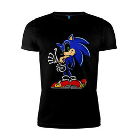Мужская футболка премиум с принтом Sonic (2) в Тюмени, 92% хлопок, 8% лайкра | приталенный силуэт, круглый вырез ворота, длина до линии бедра, короткий рукав | Тематика изображения на принте: sega | sonic | super sonic | видеоигры | еж | приставки | соник