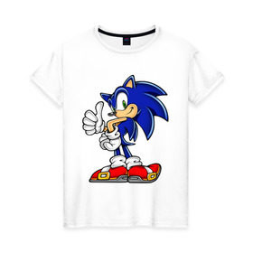 Женская футболка хлопок с принтом Sonic (2) в Тюмени, 100% хлопок | прямой крой, круглый вырез горловины, длина до линии бедер, слегка спущенное плечо | sega | sonic | super sonic | видеоигры | еж | приставки | соник