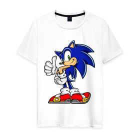 Мужская футболка хлопок с принтом Sonic (2) в Тюмени, 100% хлопок | прямой крой, круглый вырез горловины, длина до линии бедер, слегка спущенное плечо. | sega | sonic | super sonic | видеоигры | еж | приставки | соник