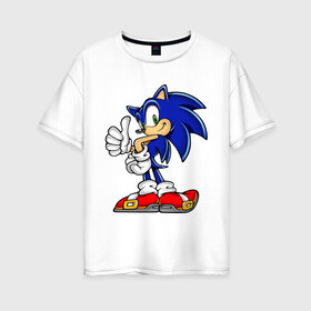 Женская футболка хлопок Oversize с принтом Sonic (2) в Тюмени, 100% хлопок | свободный крой, круглый ворот, спущенный рукав, длина до линии бедер
 | sega | sonic | super sonic | видеоигры | еж | приставки | соник