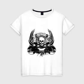 Женская футболка хлопок с принтом Drop head skull в Тюмени, 100% хлопок | прямой крой, круглый вырез горловины, длина до линии бедер, слегка спущенное плечо | скелет