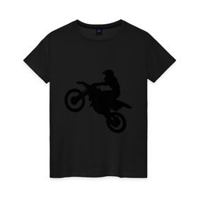 Женская футболка хлопок с принтом Мотоцикл (мотокросс) в Тюмени, 100% хлопок | прямой крой, круглый вырез горловины, длина до линии бедер, слегка спущенное плечо | байк | байкер | мото | мотогонки | мотокросс | мотоцикл