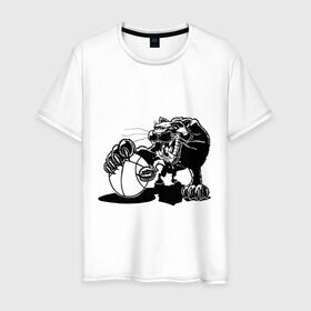 Мужская футболка хлопок с принтом Пантера с мячем в Тюмени, 100% хлопок | прямой крой, круглый вырез горловины, длина до линии бедер, слегка спущенное плечо. | basketball | баскетбольный мяч | пантера
