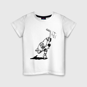 Детская футболка хлопок с принтом Хоккеист в атаке в Тюмени, 100% хлопок | круглый вырез горловины, полуприлегающий силуэт, длина до линии бедер | hockey | нхл | хоккеист | хоккеист в атаке | хоккей