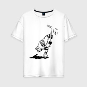 Женская футболка хлопок Oversize с принтом Хоккеист в атаке в Тюмени, 100% хлопок | свободный крой, круглый ворот, спущенный рукав, длина до линии бедер
 | hockey | нхл | хоккеист | хоккеист в атаке | хоккей