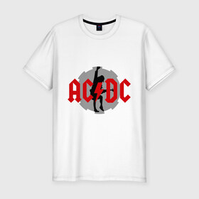 Мужская футболка премиум с принтом AC DC Ангус Янг в Тюмени, 92% хлопок, 8% лайкра | приталенный силуэт, круглый вырез ворота, длина до линии бедра, короткий рукав | ac dc | acdc | acds | heavy metal | metal | rock | trash metal | квартет | метал | рок | рок группа | рок группы | трэш метал | хеви метал