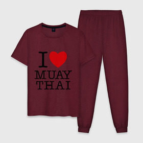 Мужская пижама хлопок с принтом I love Muay Thai в Тюмени, 100% хлопок | брюки и футболка прямого кроя, без карманов, на брюках мягкая резинка на поясе и по низу штанин
 | муай тай