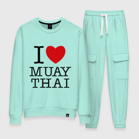 Женский костюм хлопок с принтом I love Muay Thai в Тюмени, 100% хлопок | на свитшоте круглая горловина, мягкая резинка по низу. Брюки заужены к низу, на них два вида карманов: два 