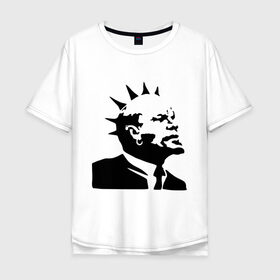 Мужская футболка хлопок Oversize с принтом Ленин с ирокезом в Тюмени, 100% хлопок | свободный крой, круглый ворот, “спинка” длиннее передней части | punk | большевики | владимир ильич | владимир ульянов | ирокез | ленин | панк | революция | ссср
