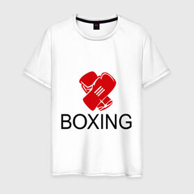Мужская футболка хлопок с принтом Boxing в Тюмени, 100% хлопок | прямой крой, круглый вырез горловины, длина до линии бедер, слегка спущенное плечо. | box | boxing | footbolki | бокс | боксер | боксерские перчатки | боксинг | перчатки | спорт