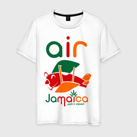 Мужская футболка хлопок с принтом Самолетик в Тюмени, 100% хлопок | прямой крой, круглый вырез горловины, длина до линии бедер, слегка спущенное плечо. | jamaica | самолет | самолетик | ямайка