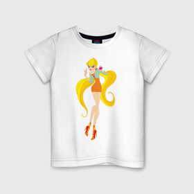Детская футболка хлопок с принтом Stella в Тюмени, 100% хлопок | круглый вырез горловины, полуприлегающий силуэт, длина до линии бедер | stella | stellaвинкс | winx | стелла