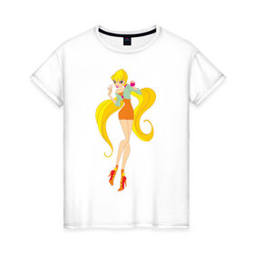 Женская футболка хлопок с принтом Stella в Тюмени, 100% хлопок | прямой крой, круглый вырез горловины, длина до линии бедер, слегка спущенное плечо | stella | stellaвинкс | winx | стелла