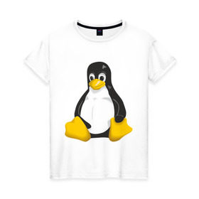 Женская футболка хлопок с принтом Linux (7) в Тюмени, 100% хлопок | прямой крой, круглый вырез горловины, длина до линии бедер, слегка спущенное плечо | пингвин