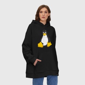 Худи SuperOversize хлопок с принтом Linux (7) в Тюмени, 70% хлопок, 30% полиэстер, мягкий начес внутри | карман-кенгуру, эластичная резинка на манжетах и по нижней кромке, двухслойный капюшон
 | пингвин