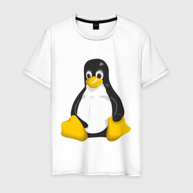 Мужская футболка хлопок с принтом Linux (7) в Тюмени, 100% хлопок | прямой крой, круглый вырез горловины, длина до линии бедер, слегка спущенное плечо. | пингвин