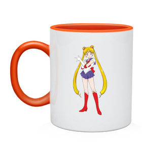 Кружка двухцветная с принтом Sailor moon (1) в Тюмени, керамика | объем — 330 мл, диаметр — 80 мм. Цветная ручка и кайма сверху, в некоторых цветах — вся внутренняя часть | Тематика изображения на принте: аниме | сейлор мун | сэйлор мун