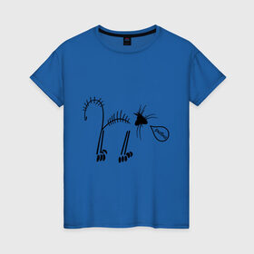 Женская футболка хлопок с принтом Кот рыбак в Тюмени, 100% хлопок | прямой крой, круглый вырез горловины, длина до линии бедер, слегка спущенное плечо | кот рыбаккот | котик | котэ | кошак | рыба | рыбак | рыбка