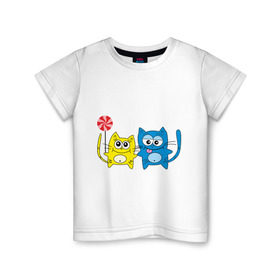 Детская футболка хлопок с принтом Влюбленные котята в Тюмени, 100% хлопок | круглый вырез горловины, полуприлегающий силуэт, длина до линии бедер | влюбленные | влюбленные котятакотик | киса | кот | котенок | котята | кошка | любовь | парочка