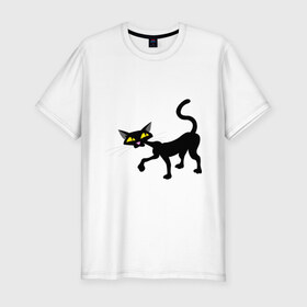 Мужская футболка премиум с принтом Кошка (2) в Тюмени, 92% хлопок, 8% лайкра | приталенный силуэт, круглый вырез ворота, длина до линии бедра, короткий рукав | киса | коты | кошка | кошки | черная кошка