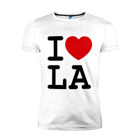 Мужская футболка премиум с принтом I love LA в Тюмени, 92% хлопок, 8% лайкра | приталенный силуэт, круглый вырез ворота, длина до линии бедра, короткий рукав | Тематика изображения на принте: i love | i love la | i love los angiles | los angiles | лос анджелес | я люблю лос анджелес