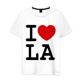 Мужская футболка хлопок с принтом I love LA в Тюмени, 100% хлопок | прямой крой, круглый вырез горловины, длина до линии бедер, слегка спущенное плечо. | i love | i love la | i love los angiles | los angiles | лос анджелес | я люблю лос анджелес