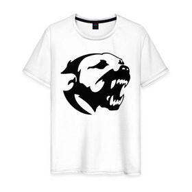 Мужская футболка хлопок с принтом Питбуль в Тюмени, 100% хлопок | прямой крой, круглый вырез горловины, длина до линии бедер, слегка спущенное плечо. | злая собака | питбуль