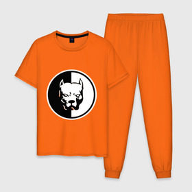 Мужская пижама хлопок с принтом Pitbull (2) в Тюмени, 100% хлопок | брюки и футболка прямого кроя, без карманов, на брюках мягкая резинка на поясе и по низу штанин
 | Тематика изображения на принте: pitbull | спартак