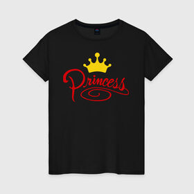 Женская футболка хлопок с принтом Princess (4) в Тюмени, 100% хлопок | прямой крой, круглый вырез горловины, длина до линии бедер, слегка спущенное плечо | Тематика изображения на принте: princess | девушка | королева | корона | подарок девушке