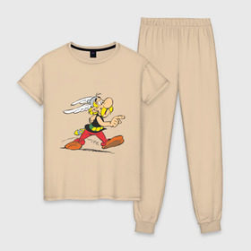 Женская пижама хлопок с принтом Астерикс в Тюмени, 100% хлопок | брюки и футболка прямого кроя, без карманов, на брюках мягкая резинка на поясе и по низу штанин | астерикс | обеликс